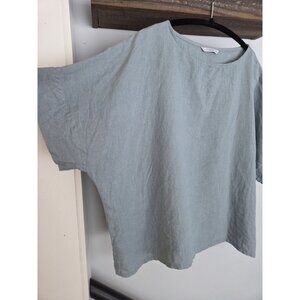 Linenfox Linen Boxy Top L/XL Dusty Blue Short Sleeve Minimalist